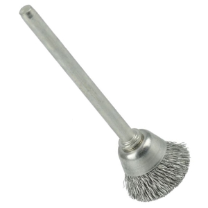 Miniature Wire Cup Brush, 26076, 5/8" Diameter, 0.005 Stainless Steel Fill, 1/8" Stem