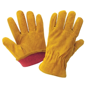 Standard Grade Split Cowhide Leather Drivers Gloves w/Red Fleece Lining, 3200SRF, Russet