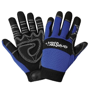 Gripster Sport Spandex Mechanics Gloves w/Synthetic Leather Palms, SG9001, Black/Blue