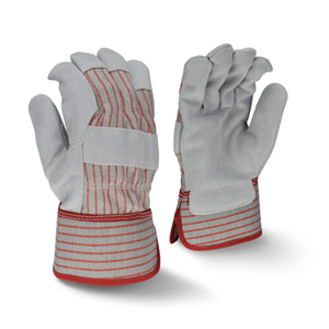 Economy Cowhide Leather Palm Gloves w/Fleece Lining, RWG3105, Gray/Red, Large