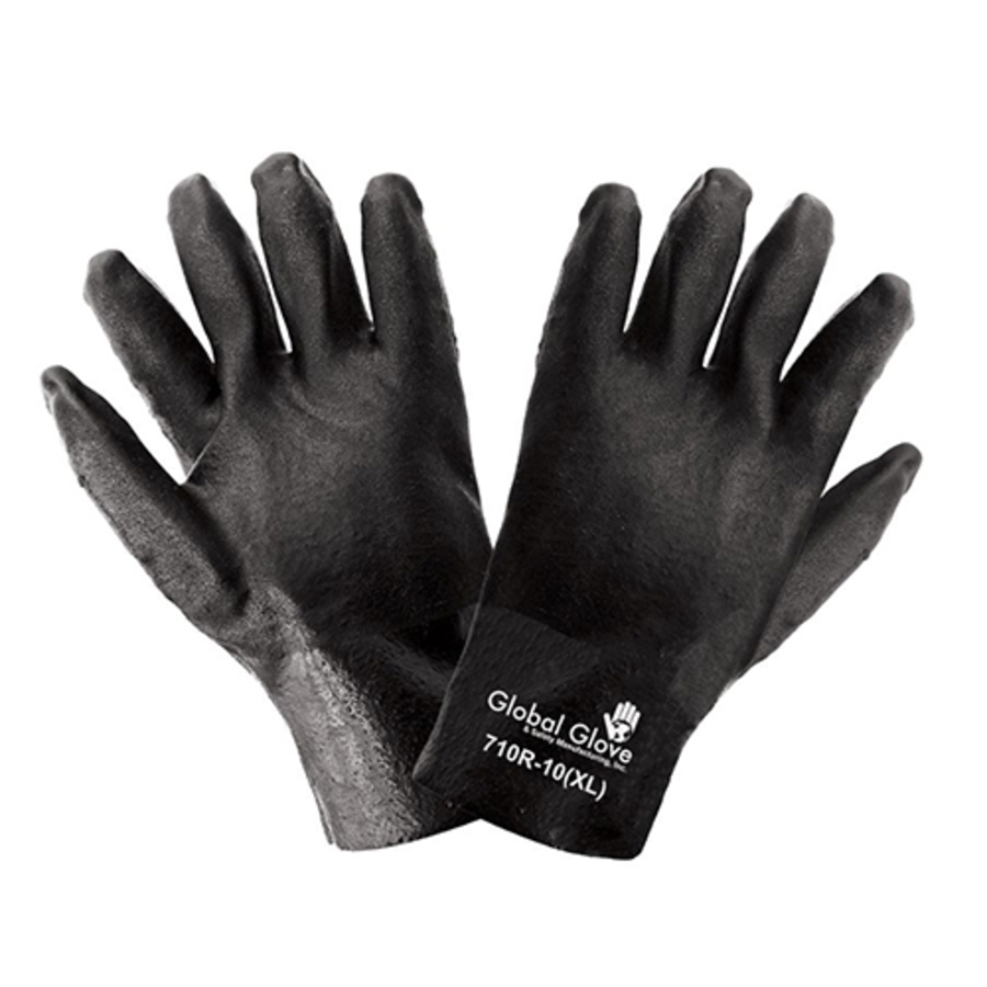 Double-Coated PVC Chemical Resistant Gloves, 710R, Black, X-Large