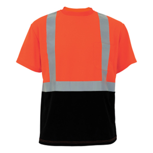Class 2 Short Sleeve Shirt w/Black Bottom, GLO-005B, Hi-Vis Orange