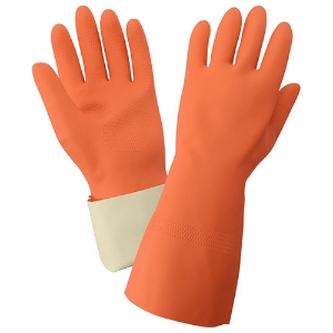 FrogWear Flock-Lined Rubber Latex Chemical Resistant Gloves, 30FT, Orange
