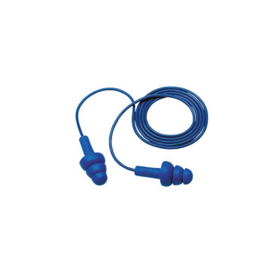 E-A-R UltraFit Metal Detectable Reusable Earplugs, 340-4017, Blue, Corded, 25 dB