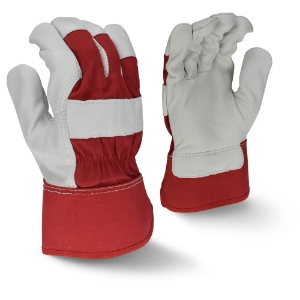 Premium Grain Goatskin Leather Palm Gloves, RWG3700, Gray/Red