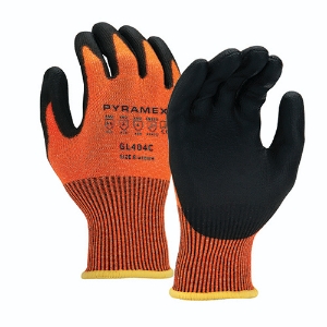 Cut Resistant Gloves w/Polyurethane Palm Coating, GL404C, Cut A4, Hi-Vis Orange