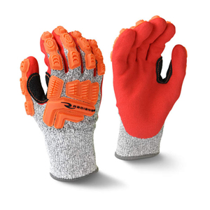 HPPE w/Fiberglass Cut & Impact Resistant Gloves w/Foam Nitrile Palm Coating, RWG603R, Hi-Vis Orange/Salt & Pepper