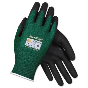 MaxiFlex Cut Seamless Knit Micro Foam Nitrile Coated Palm Gloves, 34-8743, Cut A2, Black/Green