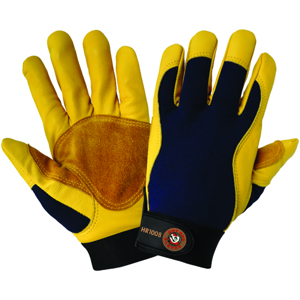 Hot Rod Spandex Mechanics Gloves w/Calfskin Leather Palms, HR1008, Gold/Navy