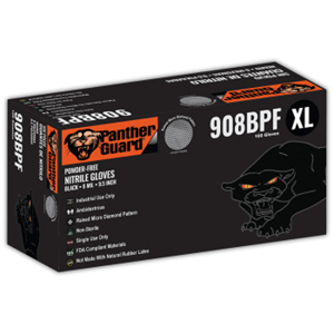 Panther-Guard Powder-Free Disposable Nitrile Gloves, 908BPF, Black