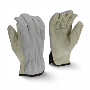 Economy Standard Grain Cowhide Leather Drivers Gloves, RWG4222, Beige/Gray