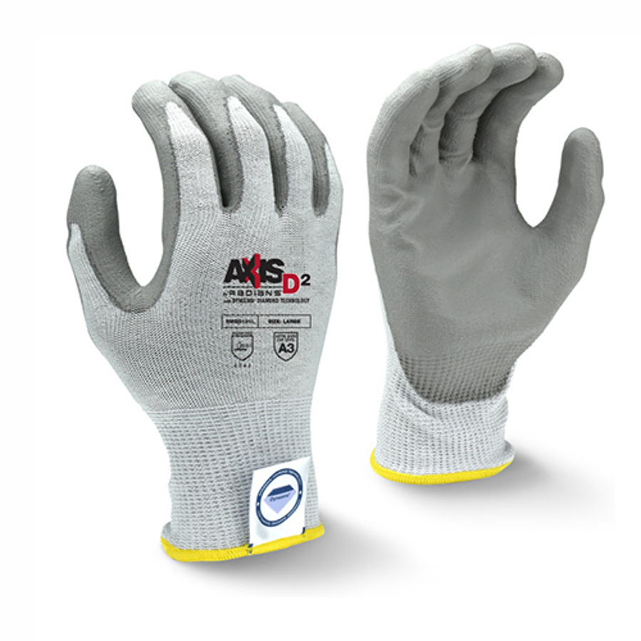 Axis D2 Polyester w/Dyneema Cut Resistant Gloves w/Polyurethane Palm Coating, RWGD101, Gray