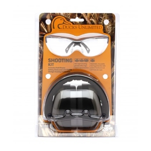 Ducks Unlimited Headband Earmuffs w/Venture 3 Safety Glasses Combo, DUCOMBO5710, Black Frame, Clear Lens