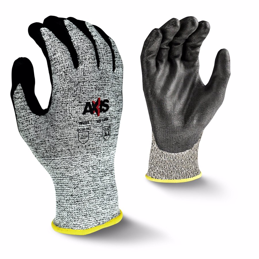 Axis HPPE w/Fiberglass Cut Resistant Gloves w/Foam Nitrile Palm Coating, RWG555, Salt & Pepper