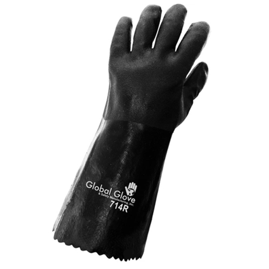 Double-Coated PVC Chemical Resistant Gloves, 714R, Black, X-Large