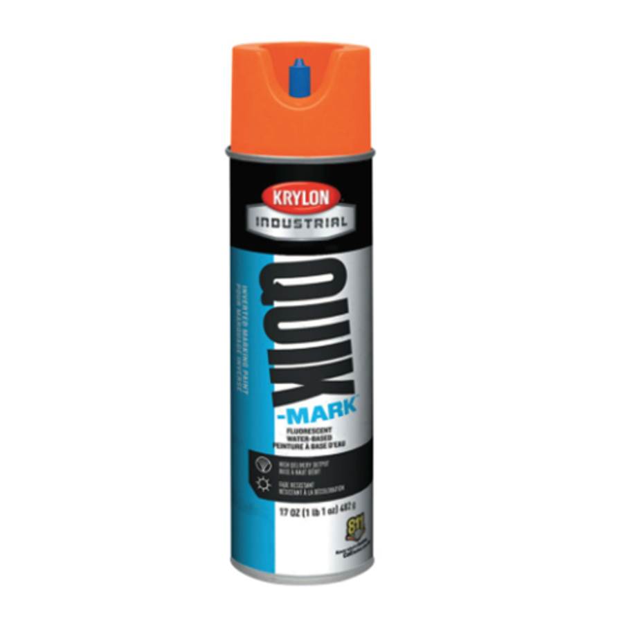 Quik-Mark Inverted Marking Paint, Water-Based, Fluorescent Red/Orange, 17oz